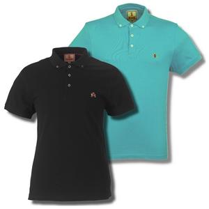 Baracuta Redford Mod Button Down Pique Polo Shirt Black / Cyan Preview
